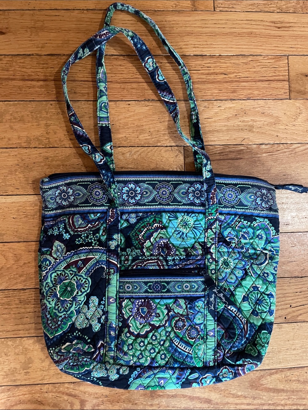 Quilted Floral Paisley Tote Bag in Teal and Navy